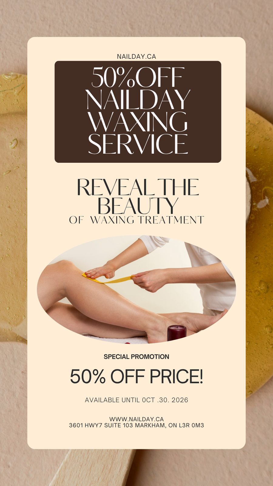 Nail Day Spa 50% off waxing service promotion